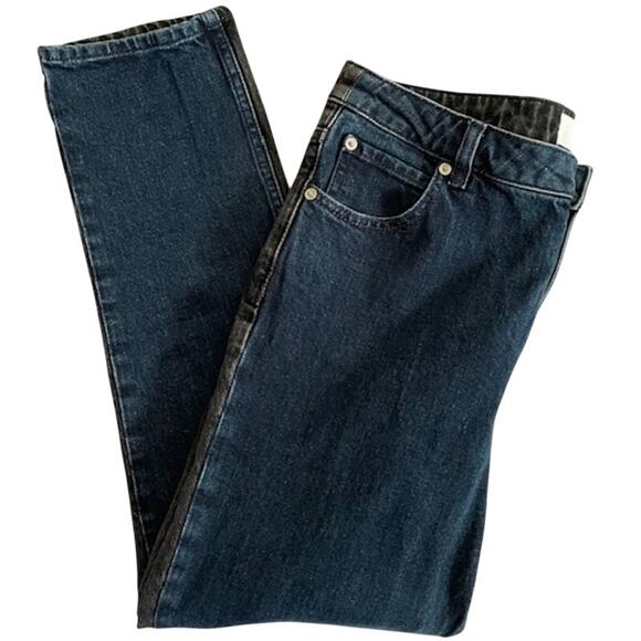 ba&sh Balm Two-tone Cropped Ankle Jeans Slim Straight Dark Blue and Black Large - Picture 9 of 16